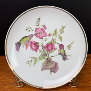Vintage Royal Halsey Plate Hummingbird Floral Porcelain White 7.75in Collector